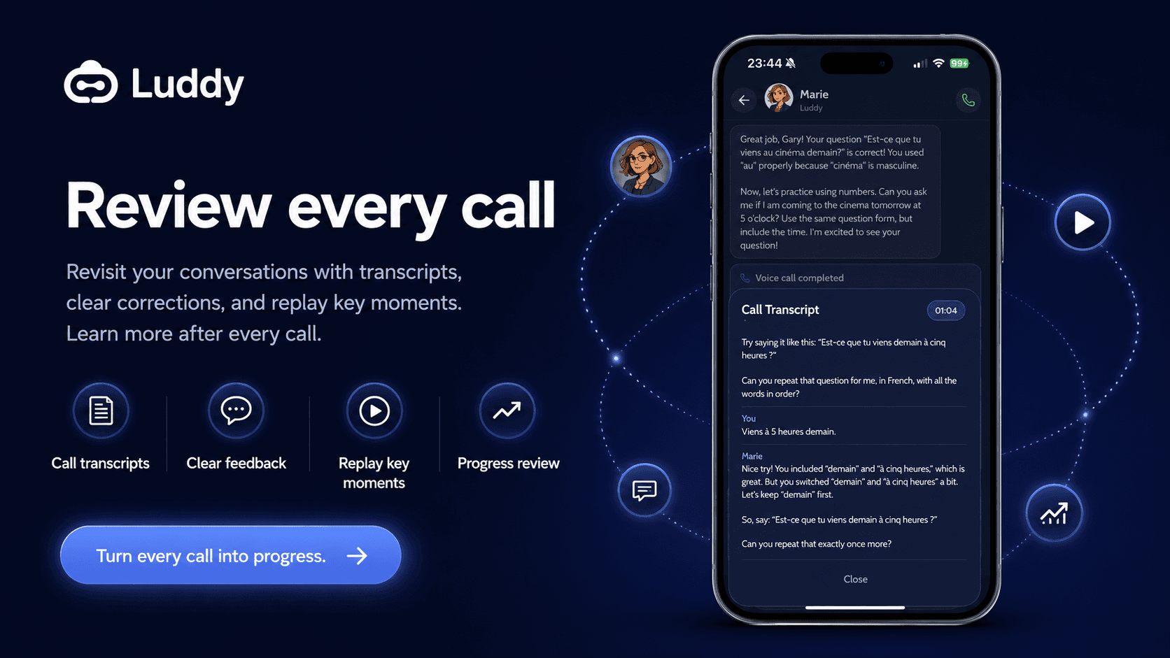 Review your voice calls with a call transcript.